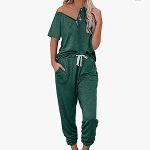 Womens Green Loungewear Set 2 Piece Lounge Sets